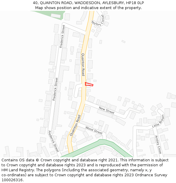40, QUAINTON ROAD, WADDESDON, AYLESBURY, HP18 0LP: Location map and indicative extent of plot