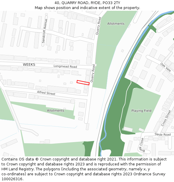 40, QUARRY ROAD, RYDE, PO33 2TY: Location map and indicative extent of plot