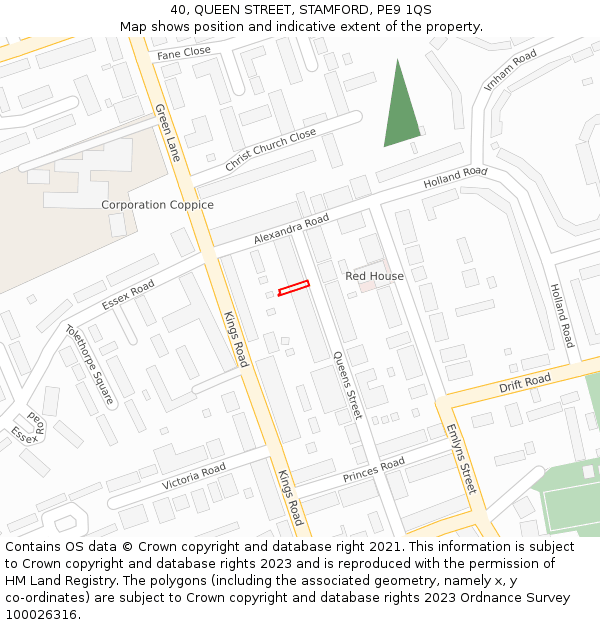 40, QUEEN STREET, STAMFORD, PE9 1QS: Location map and indicative extent of plot