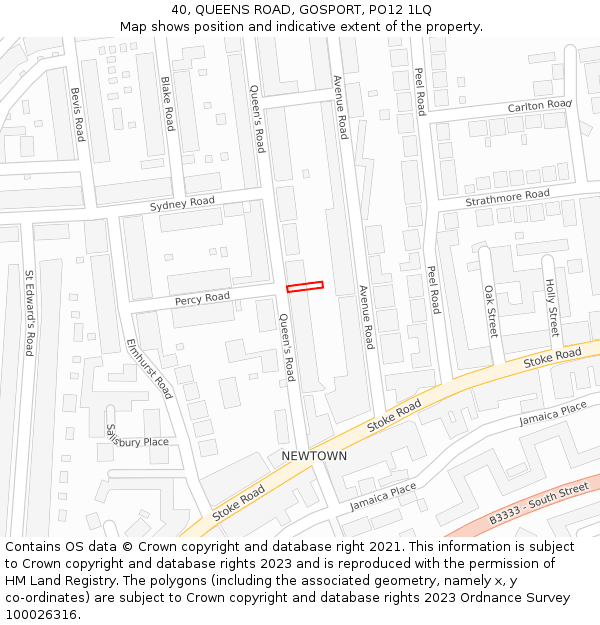 40, QUEENS ROAD, GOSPORT, PO12 1LQ: Location map and indicative extent of plot