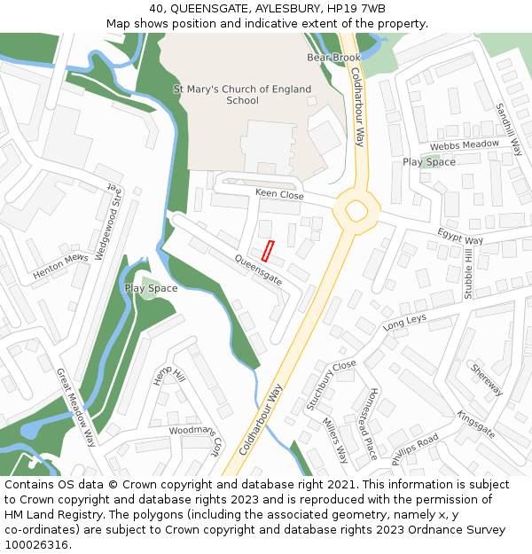40, QUEENSGATE, AYLESBURY, HP19 7WB: Location map and indicative extent of plot