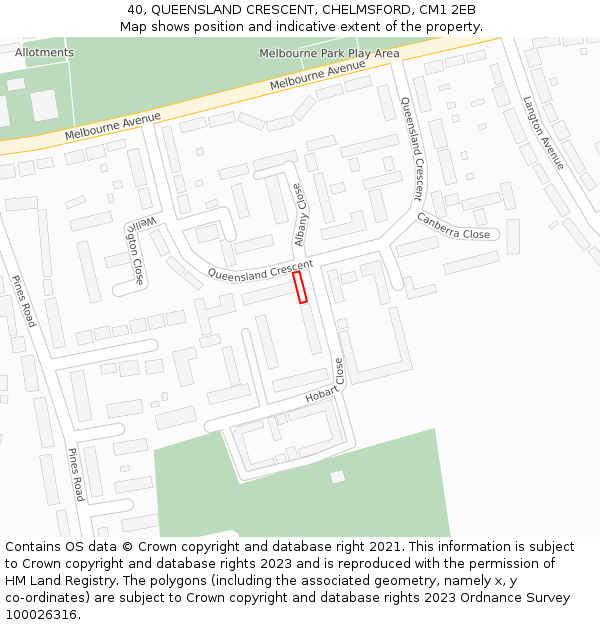 40, QUEENSLAND CRESCENT, CHELMSFORD, CM1 2EB: Location map and indicative extent of plot