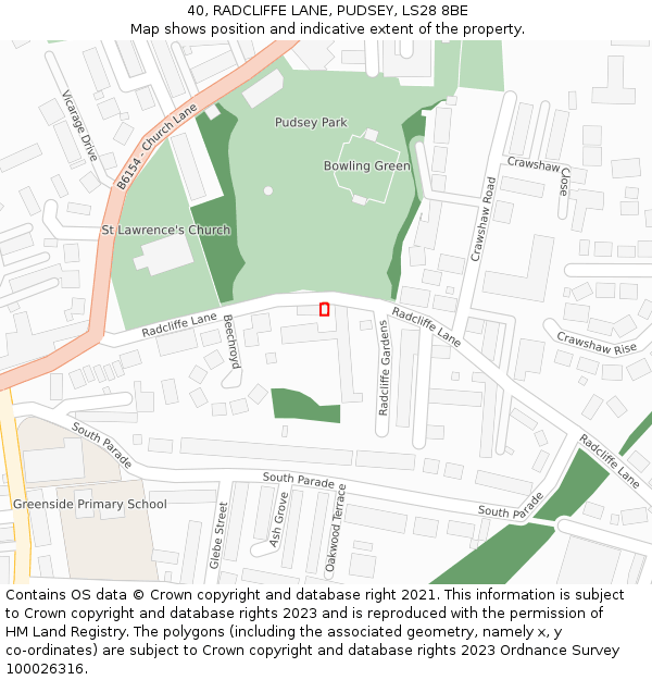 40, RADCLIFFE LANE, PUDSEY, LS28 8BE: Location map and indicative extent of plot