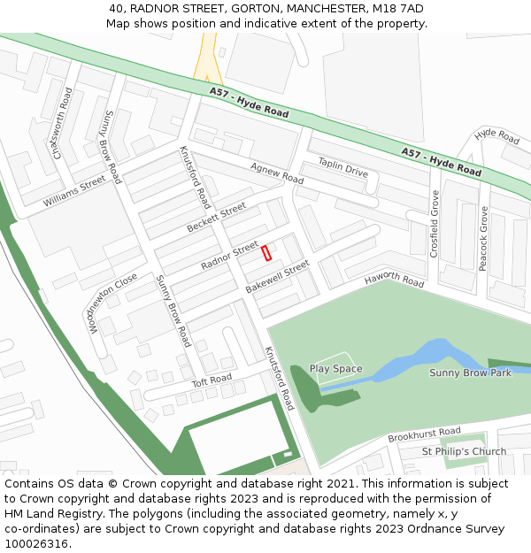 40, RADNOR STREET, GORTON, MANCHESTER, M18 7AD: Location map and indicative extent of plot