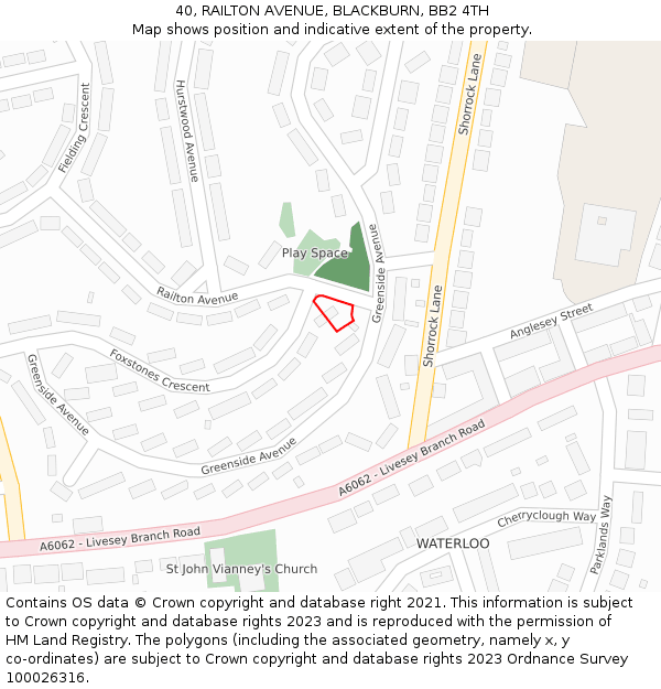 40, RAILTON AVENUE, BLACKBURN, BB2 4TH: Location map and indicative extent of plot