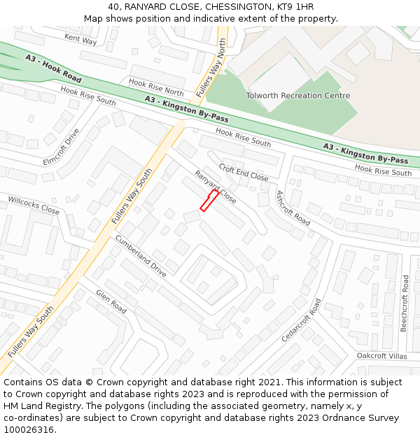 40, RANYARD CLOSE, CHESSINGTON, KT9 1HR: Location map and indicative extent of plot