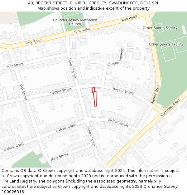 40, REGENT STREET, CHURCH GRESLEY, SWADLINCOTE, DE11 9PL: Location map and indicative extent of plot