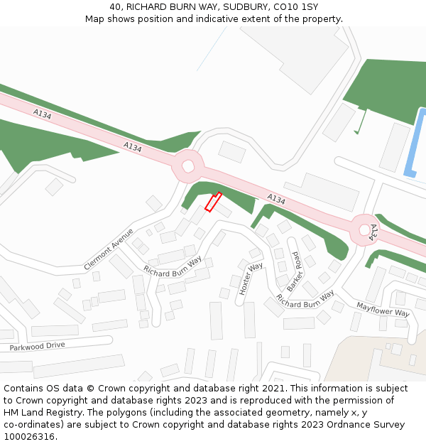 40, RICHARD BURN WAY, SUDBURY, CO10 1SY: Location map and indicative extent of plot