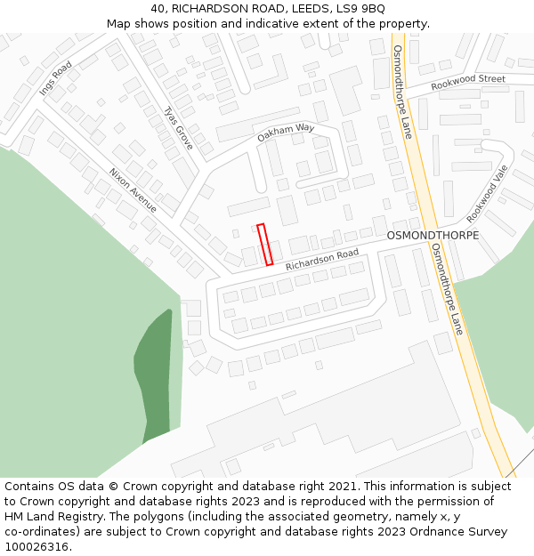 40, RICHARDSON ROAD, LEEDS, LS9 9BQ: Location map and indicative extent of plot