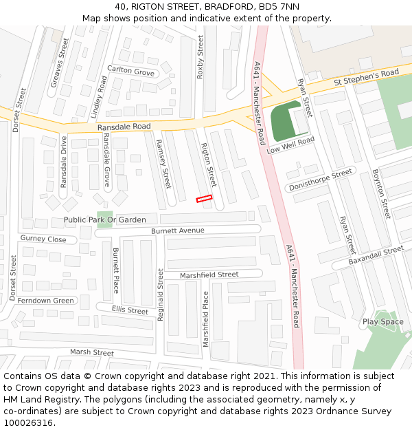 40, RIGTON STREET, BRADFORD, BD5 7NN: Location map and indicative extent of plot