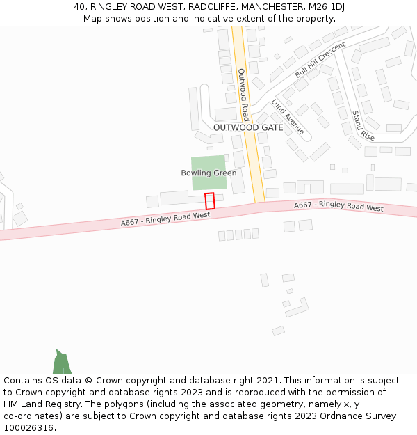 40, RINGLEY ROAD WEST, RADCLIFFE, MANCHESTER, M26 1DJ: Location map and indicative extent of plot