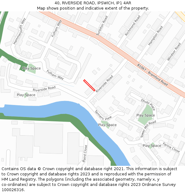 40, RIVERSIDE ROAD, IPSWICH, IP1 4AR: Location map and indicative extent of plot