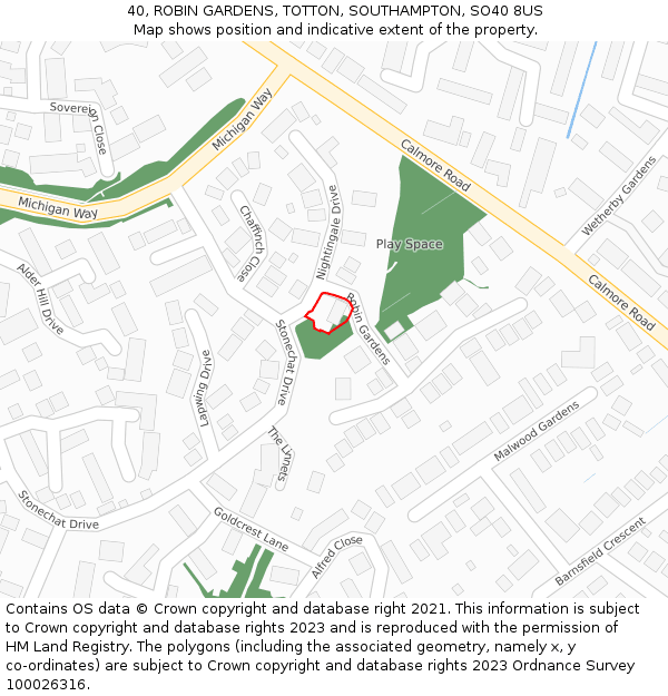 40, ROBIN GARDENS, TOTTON, SOUTHAMPTON, SO40 8US: Location map and indicative extent of plot