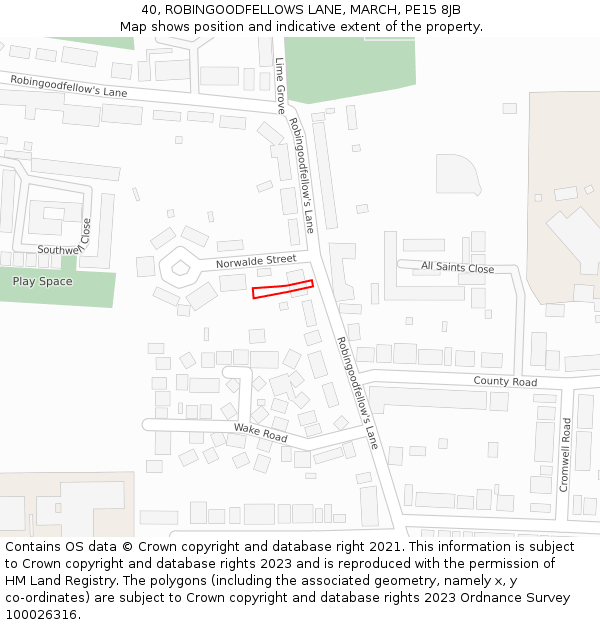 40, ROBINGOODFELLOWS LANE, MARCH, PE15 8JB: Location map and indicative extent of plot