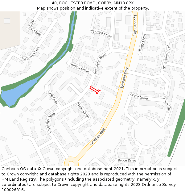 40, ROCHESTER ROAD, CORBY, NN18 8PX: Location map and indicative extent of plot