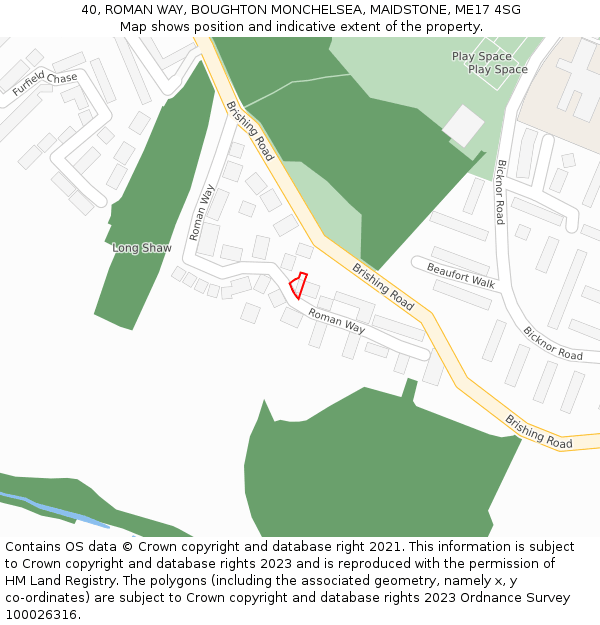 40, ROMAN WAY, BOUGHTON MONCHELSEA, MAIDSTONE, ME17 4SG: Location map and indicative extent of plot