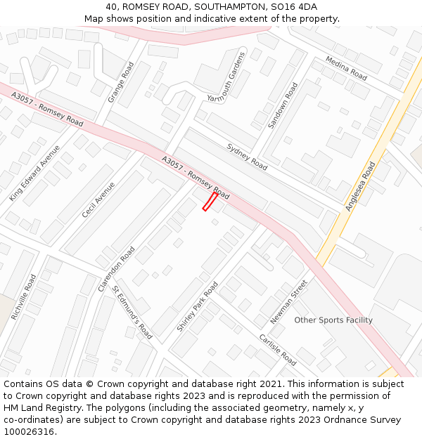 40, ROMSEY ROAD, SOUTHAMPTON, SO16 4DA: Location map and indicative extent of plot