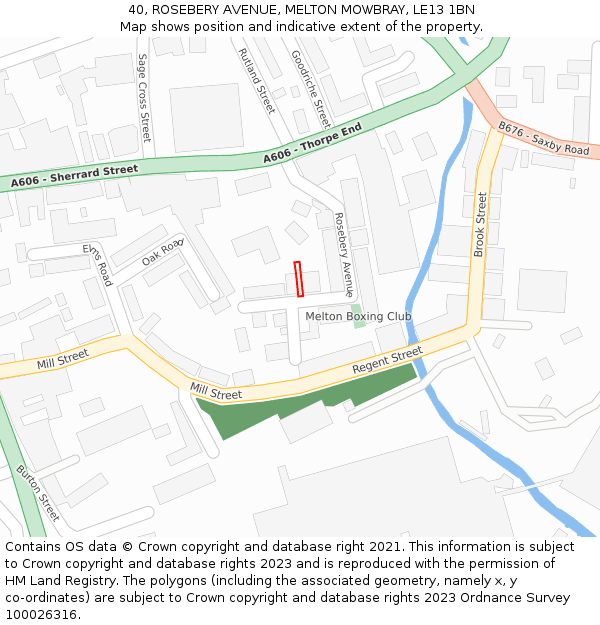 40, ROSEBERY AVENUE, MELTON MOWBRAY, LE13 1BN: Location map and indicative extent of plot