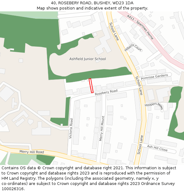 40, ROSEBERY ROAD, BUSHEY, WD23 1DA: Location map and indicative extent of plot