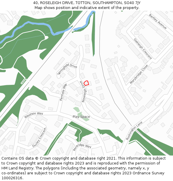 40, ROSELEIGH DRIVE, TOTTON, SOUTHAMPTON, SO40 7JY: Location map and indicative extent of plot