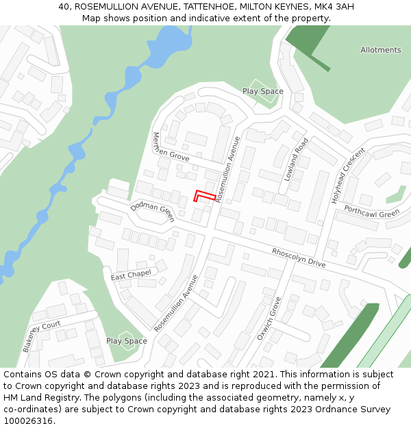 40, ROSEMULLION AVENUE, TATTENHOE, MILTON KEYNES, MK4 3AH: Location map and indicative extent of plot