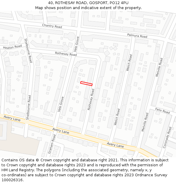 40, ROTHESAY ROAD, GOSPORT, PO12 4PU: Location map and indicative extent of plot