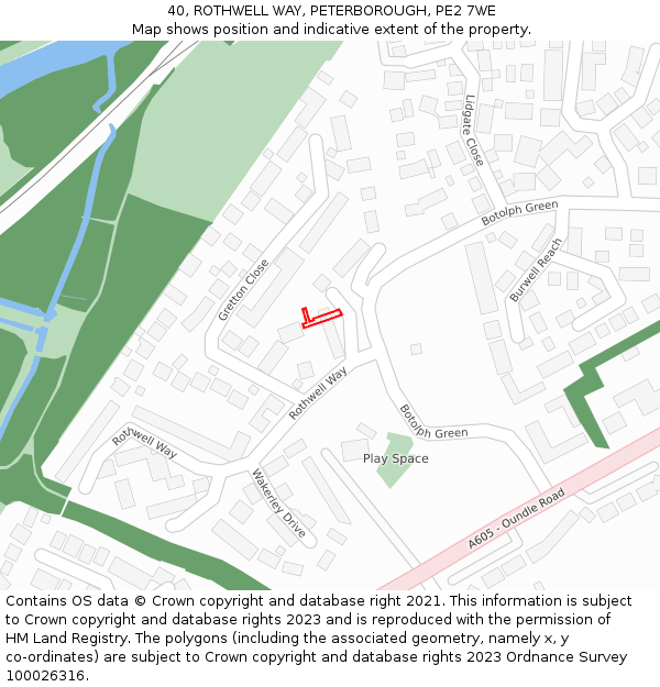 40, ROTHWELL WAY, PETERBOROUGH, PE2 7WE: Location map and indicative extent of plot