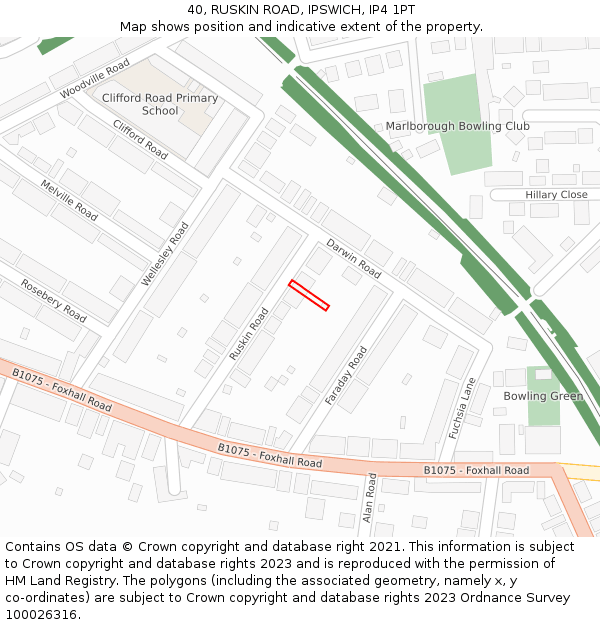 40, RUSKIN ROAD, IPSWICH, IP4 1PT: Location map and indicative extent of plot