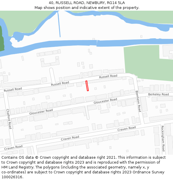 40, RUSSELL ROAD, NEWBURY, RG14 5LA: Location map and indicative extent of plot
