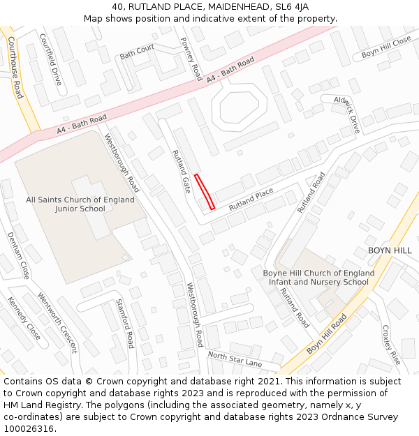 40, RUTLAND PLACE, MAIDENHEAD, SL6 4JA: Location map and indicative extent of plot