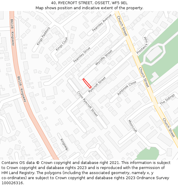 40, RYECROFT STREET, OSSETT, WF5 9EL: Location map and indicative extent of plot