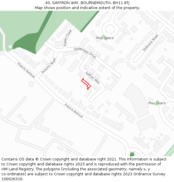 40, SAFFRON WAY, BOURNEMOUTH, BH11 8TJ: Location map and indicative extent of plot