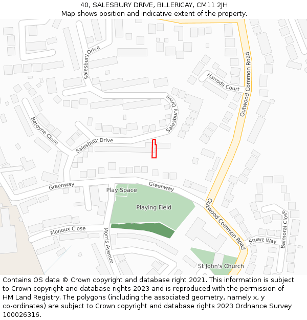40, SALESBURY DRIVE, BILLERICAY, CM11 2JH: Location map and indicative extent of plot