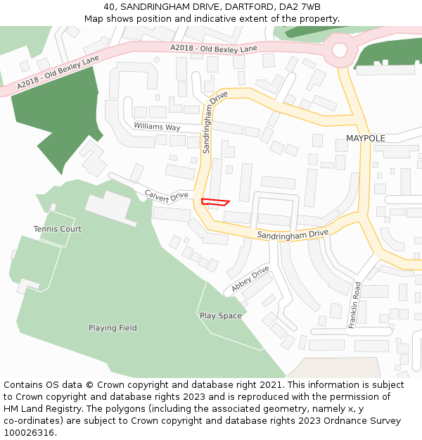 40, SANDRINGHAM DRIVE, DARTFORD, DA2 7WB: Location map and indicative extent of plot