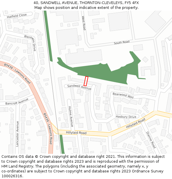 40, SANDWELL AVENUE, THORNTON-CLEVELEYS, FY5 4FX: Location map and indicative extent of plot