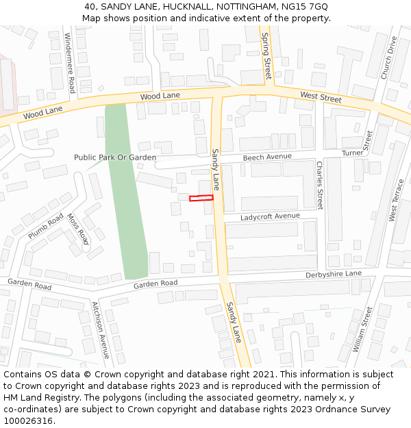 40, SANDY LANE, HUCKNALL, NOTTINGHAM, NG15 7GQ: Location map and indicative extent of plot