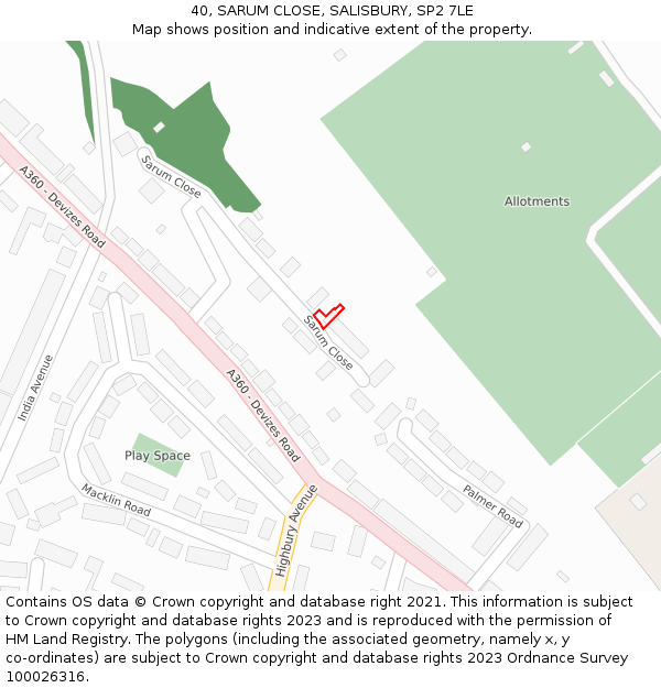 40, SARUM CLOSE, SALISBURY, SP2 7LE: Location map and indicative extent of plot