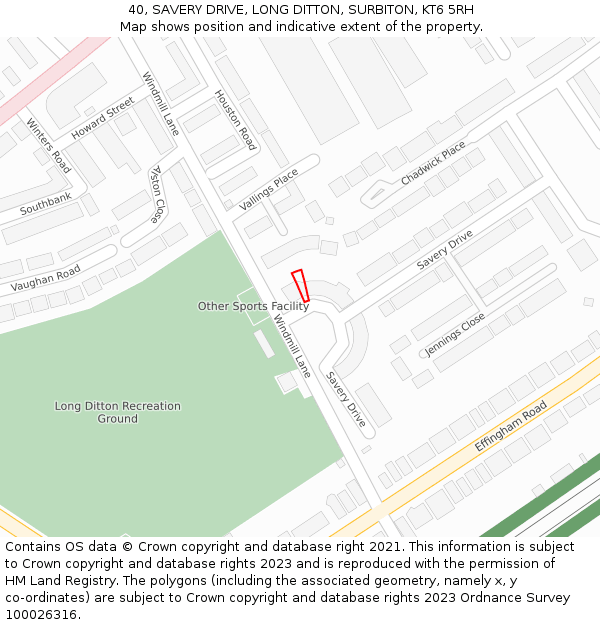 40, SAVERY DRIVE, LONG DITTON, SURBITON, KT6 5RH: Location map and indicative extent of plot