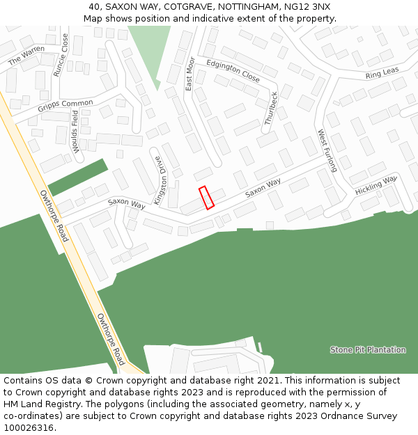 40, SAXON WAY, COTGRAVE, NOTTINGHAM, NG12 3NX: Location map and indicative extent of plot