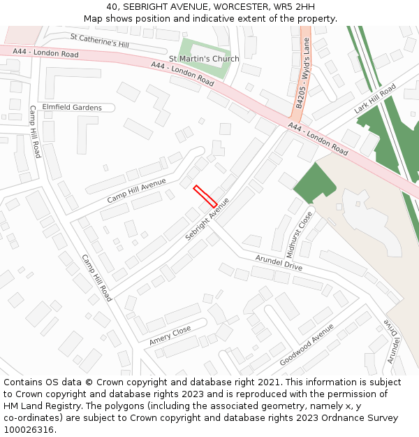 40, SEBRIGHT AVENUE, WORCESTER, WR5 2HH: Location map and indicative extent of plot