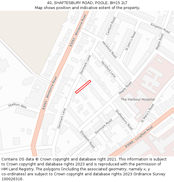 40, SHAFTESBURY ROAD, POOLE, BH15 2LT: Location map and indicative extent of plot