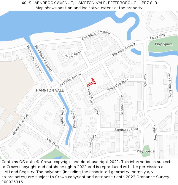 40, SHARNBROOK AVENUE, HAMPTON VALE, PETERBOROUGH, PE7 8LR: Location map and indicative extent of plot