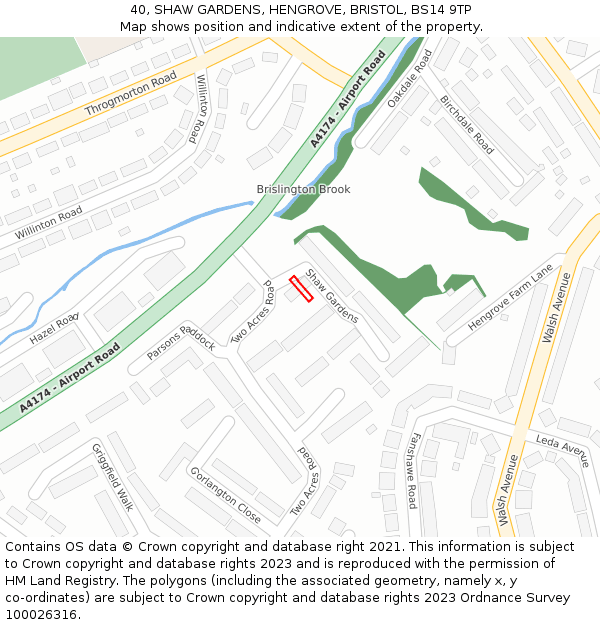 40, SHAW GARDENS, HENGROVE, BRISTOL, BS14 9TP: Location map and indicative extent of plot