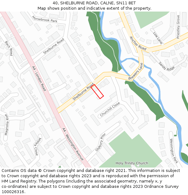 40, SHELBURNE ROAD, CALNE, SN11 8ET: Location map and indicative extent of plot