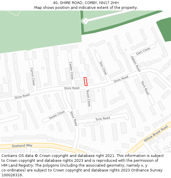 40, SHIRE ROAD, CORBY, NN17 2HH: Location map and indicative extent of plot