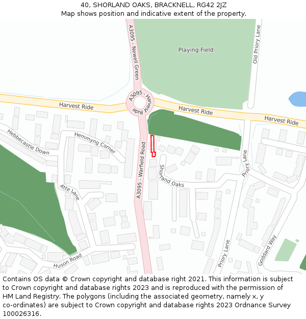 40, SHORLAND OAKS, BRACKNELL, RG42 2JZ: Location map and indicative extent of plot