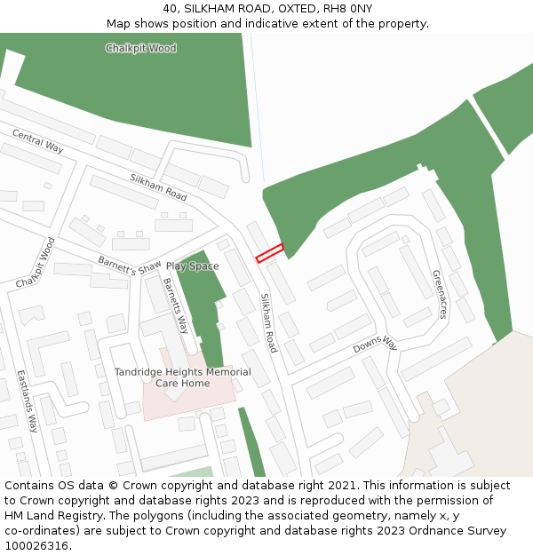 40, SILKHAM ROAD, OXTED, RH8 0NY: Location map and indicative extent of plot