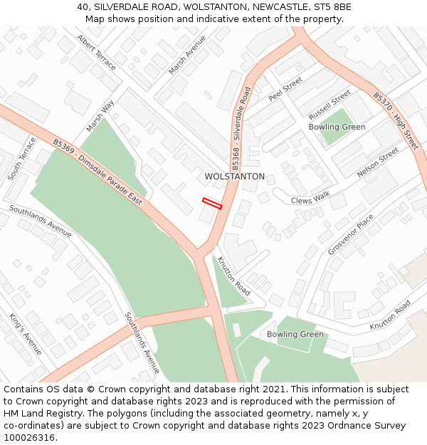 40, SILVERDALE ROAD, WOLSTANTON, NEWCASTLE, ST5 8BE: Location map and indicative extent of plot