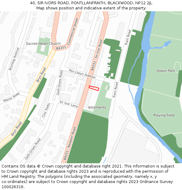40, SIR IVORS ROAD, PONTLLANFRAITH, BLACKWOOD, NP12 2JL: Location map and indicative extent of plot