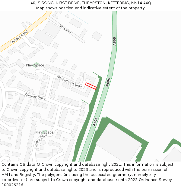 40, SISSINGHURST DRIVE, THRAPSTON, KETTERING, NN14 4XQ: Location map and indicative extent of plot